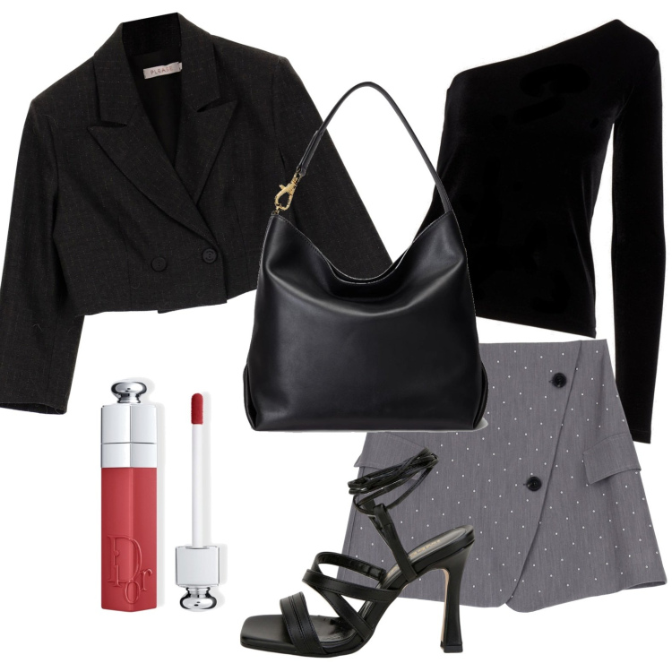 Outfit donna - Total look #1732514. Stile Chic per Serata fuori. Abbinamento con rossetti, blazer, sandali in pelle, minigonne, borse a spalla, top.