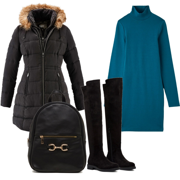 Outfit donna - La giacca perfetta per la pioggia. Stile Casual per Tutti i giorni. Abbinamento con giacche, vestiti, stivali sopra il ginocchio, zaini.