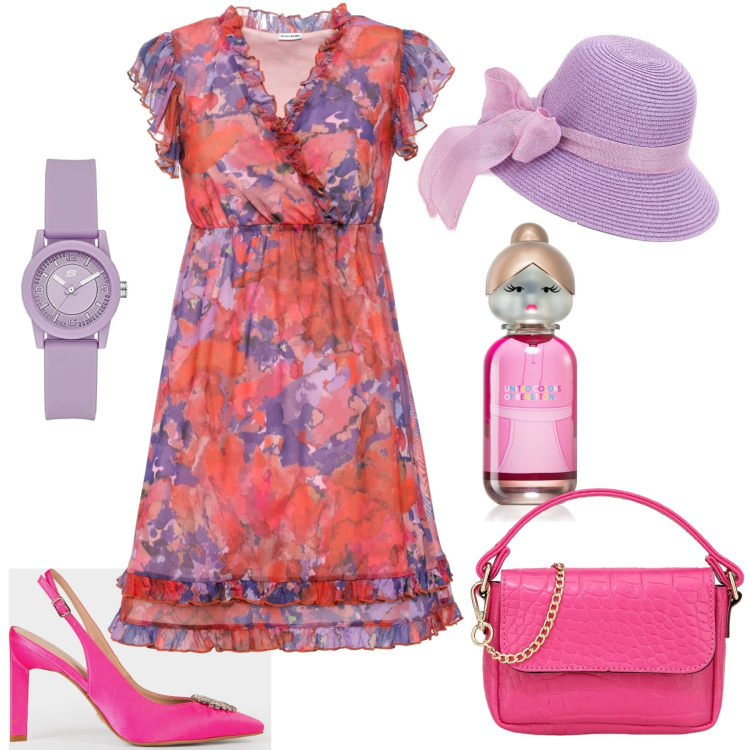 Outfit donna - Al corso di ricamo. Stile Romantica per Tutti i giorni. Abbinamento con vestiti, profumi, scarpe col tacco, pochette, orologi, cappelli.