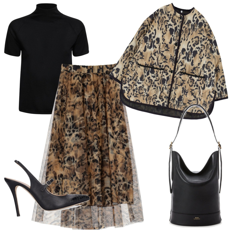 Outfit donna - La borsa nera. Stile Etnico per Tutti i giorni. Abbinamento con piumini, gonne longuette, borse a secchiello, décolleté, maglieria.