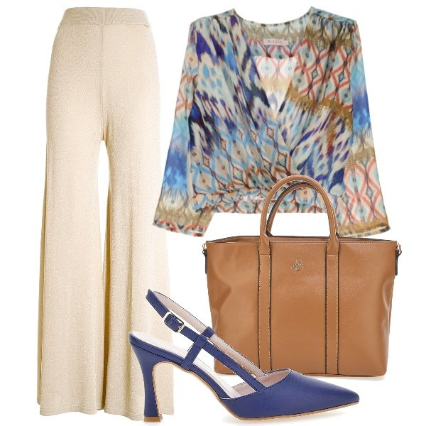 Outfit donna - eleganti trasparenze autunnali. Stile Chic per Serata fuori. Abbinamento con camicie, pantaloni a palazzo, borse a mano, décolleté.
