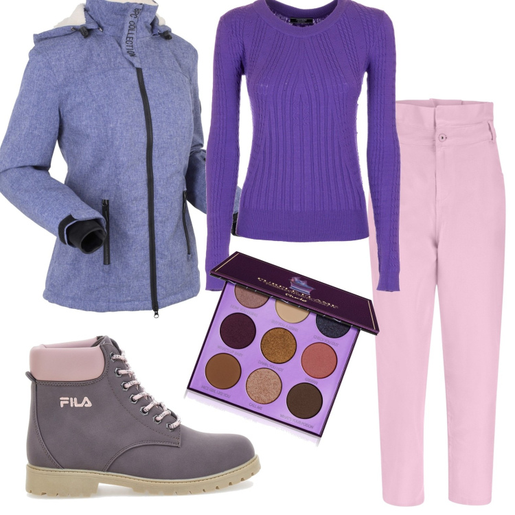 Outfit donna - Al lavoro. Stile Casual per Ufficio. Abbinamento con cappotti, ombretti, jeans, maglieria, stivaletti.