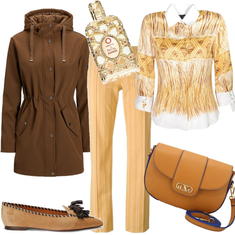 Outfit donna - Total look #1732767. Stile Casual per Tutti i giorni. Abbinamento con pantaloni, camicie, profumi, pochette, cappotti, mocassini.