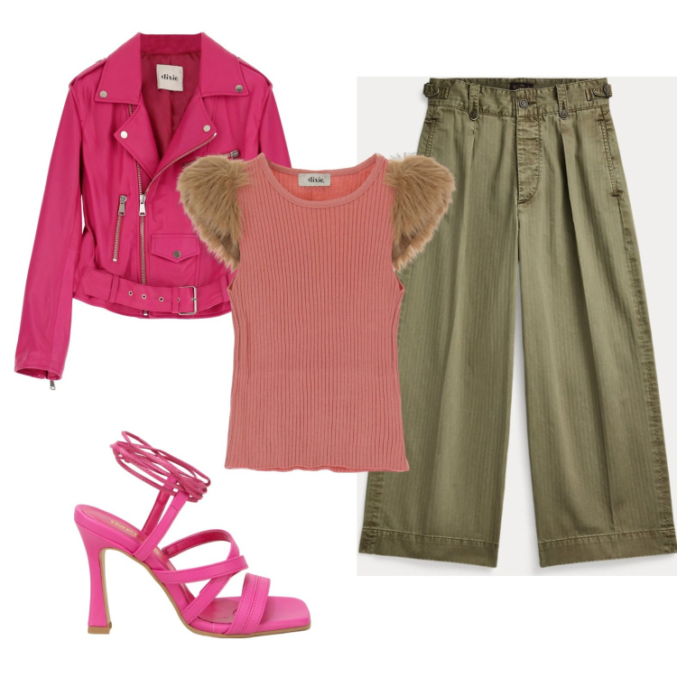 Outfit donna - Aperitivo al centro. Stile Casual per Serata fuori. Abbinamento con sandali in pelle, pantaloni, giacche, canottiere.