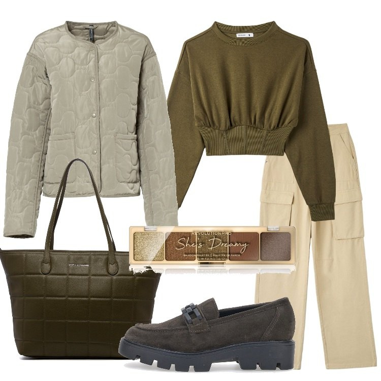 Outfit donna - La giacca perfetta per la pioggia. Stile Trendy per Tutti i giorni. Abbinamento con giacche, ombretti, pantaloni cargo, felpe, borse a spalla, mocassini.