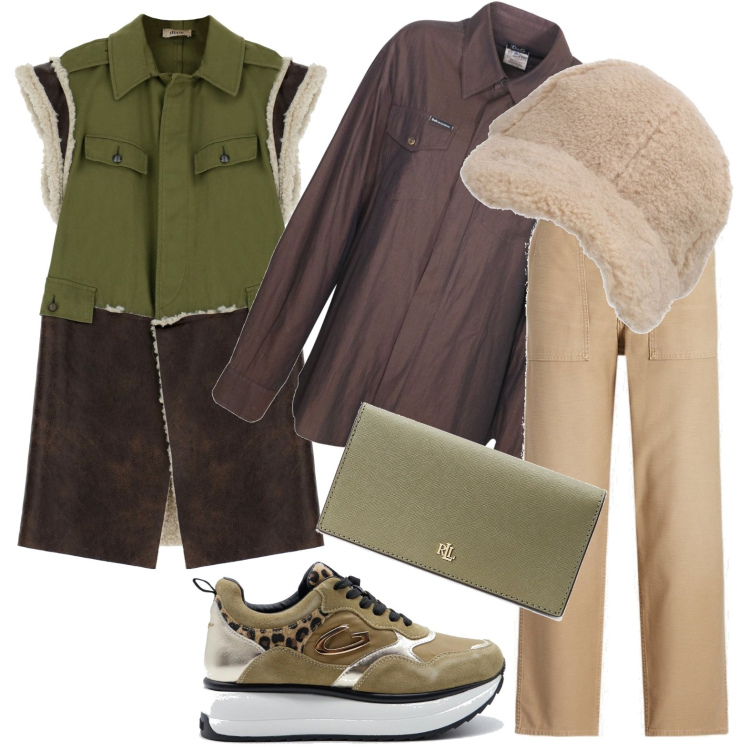 Outfit donna - Autunno iniltrato. Stile Casual per Scuola/Università. Abbinamento con camicie, gilet, portafogli, pantaloni, cappelli, sneakers.