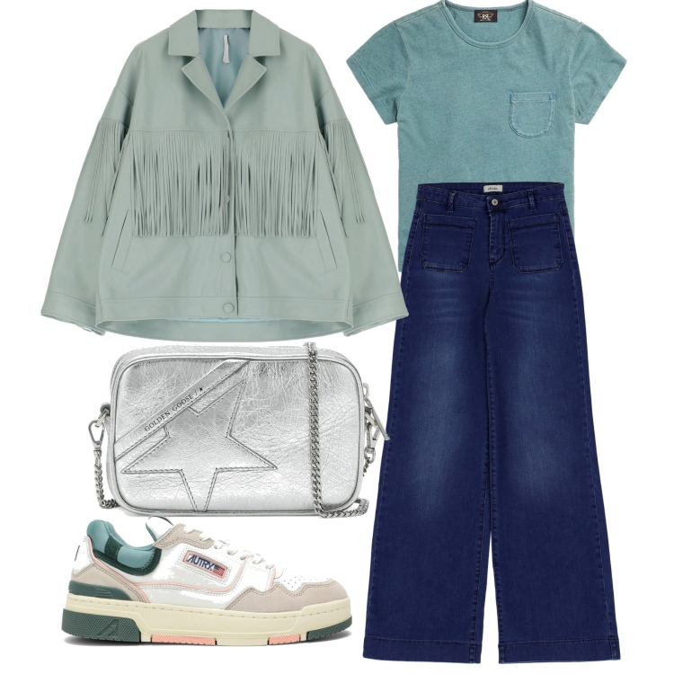 Outfit donna - Ancora a mezze maniche. Stile Casual per Tutti i giorni. Abbinamento con giacche, t-shirt, jeans, sneakers, borse a tracolla.
