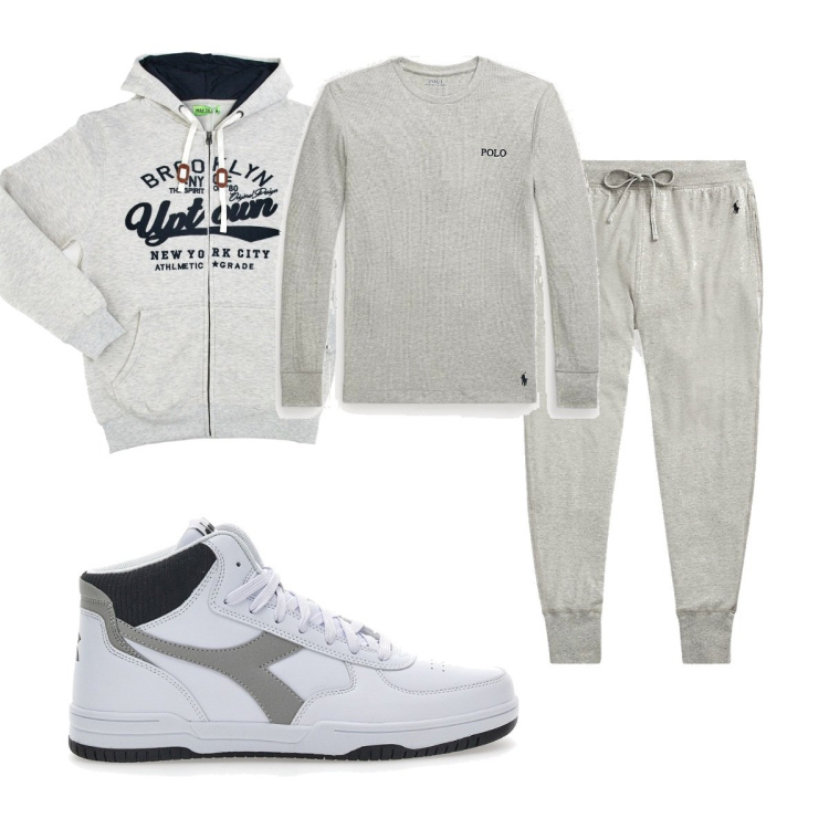 Outfit uomo - Total look #1733169. Stile Trendy per Sport. Abbinamento con pantaloni, maglieria, felpe con cappuccio, sneakers.