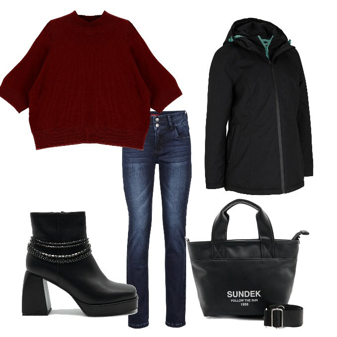 Outfit donna - Da mattina a sera. Stile Casual per Tutti i giorni. Abbinamento con jeans, blazer, maglieria, borse a mano, stivaletti.