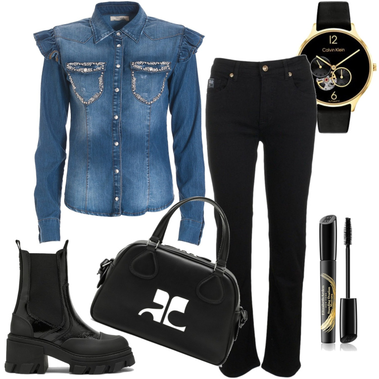 Outfit donna - Very very cool. Stile Trendy Abbinamento con mascara, camicie, orologi, pantaloni, stivaletti, borse a mano.