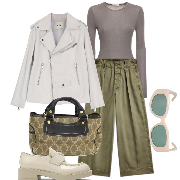 Outfit donna - In piena comodità. Stile Urban per Tutti i giorni. Abbinamento con borse a mano, pantaloni, giacche, occhiali da sole, t-shirt, mocassini.