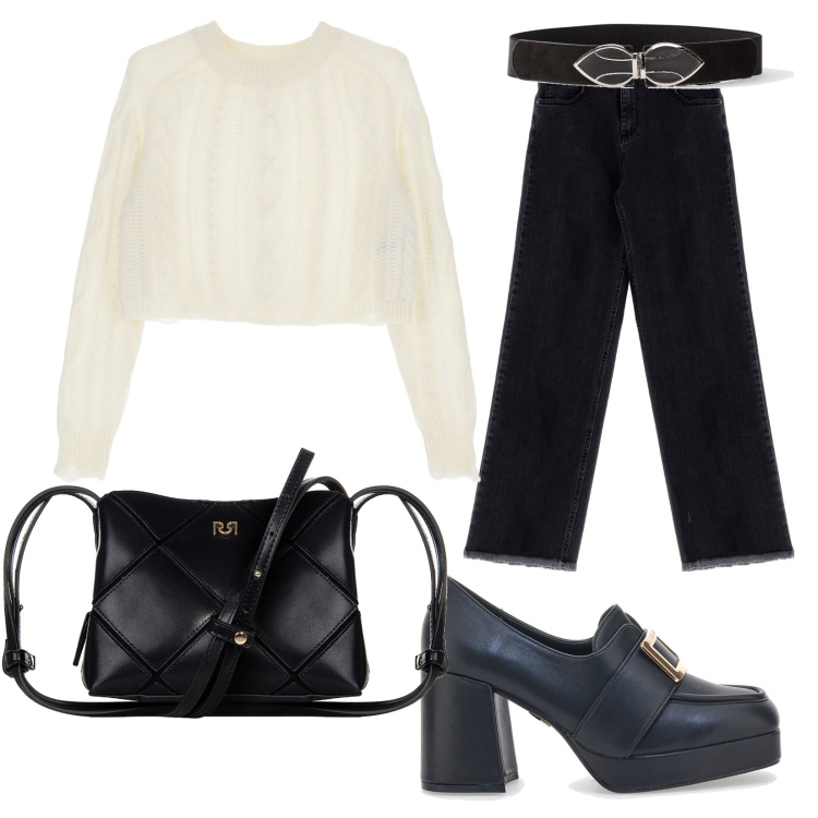 Outfit donna - Total look #1733821. Stile Casual chic per Tutti i giorni. Abbinamento con cinture, borse a spalla, maglieria, pantaloni a palazzo, mocassini.