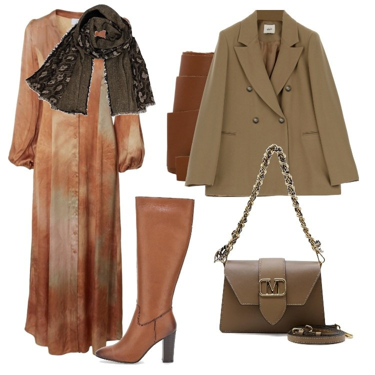 Outfit donna - Total look #1733965. Stile Chic per Ufficio. Abbinamento con cinture, giacche, sciarpe, vestiti, stivali, borse a spalla.