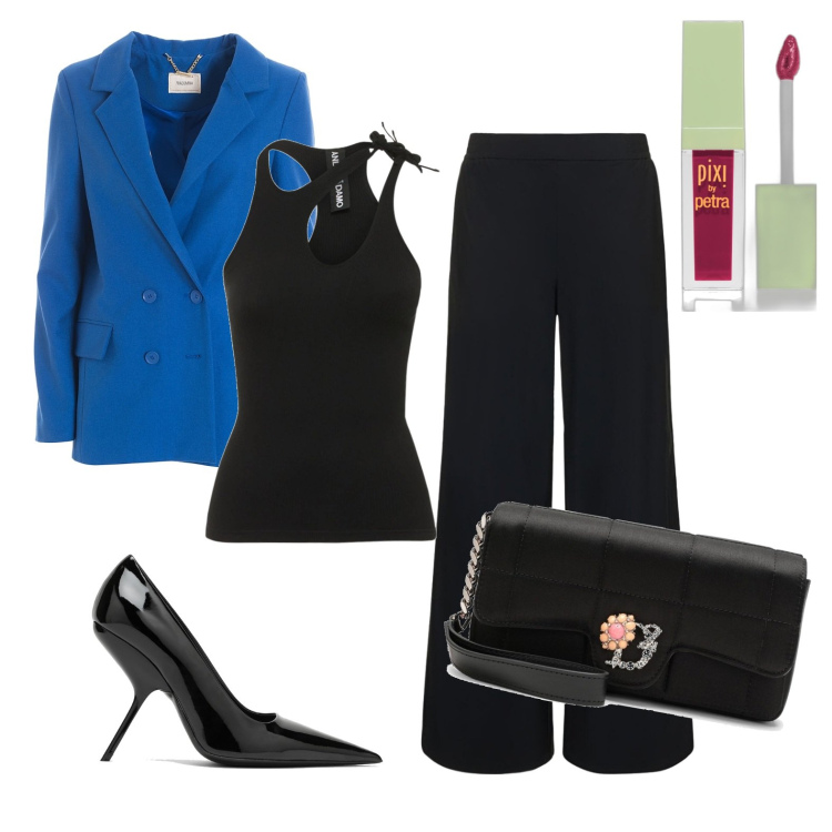 Outfit donna - Total look #1734042. Stile Chic per Cerimonia. Abbinamento con rossetti, blazer, pantaloni, top, clutch, décolleté.