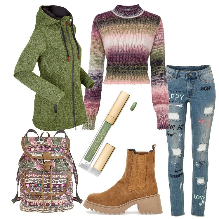 Outfit donna - Jeans e stivaletti Curvy Style. Stile Basic per Tutti i giorni. Abbinamento con blazer, maglieria, jeans skinny, zaini, correttori, stivaletti chelsea.