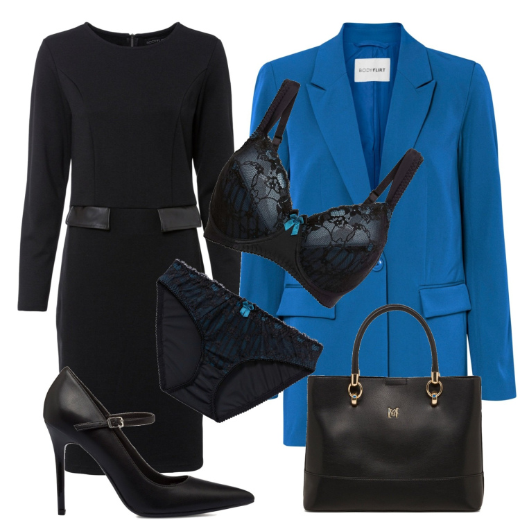 Outfit donna - Raffinata. Stile Chic per Ufficio. Abbinamento con reggiseni, slip, vestiti, blazer, borse a mano, décolleté.