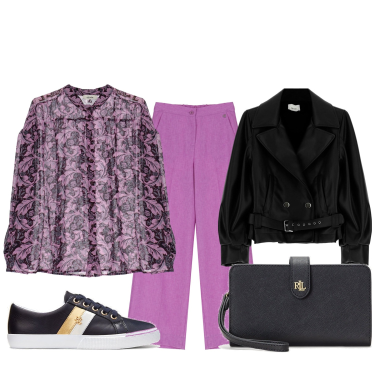 Outfit donna - Total look #1734512. Stile Basic per Tutti i giorni. Abbinamento con pantaloni a palazzo, giacche, camicie, pochette, sneakers.