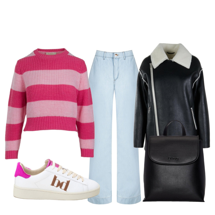 Outfit donna - Total look #1734529. Stile Basic per Tutti i giorni. Abbinamento con jeans dritti, sneakers, cappotti, zaini, maglieria.