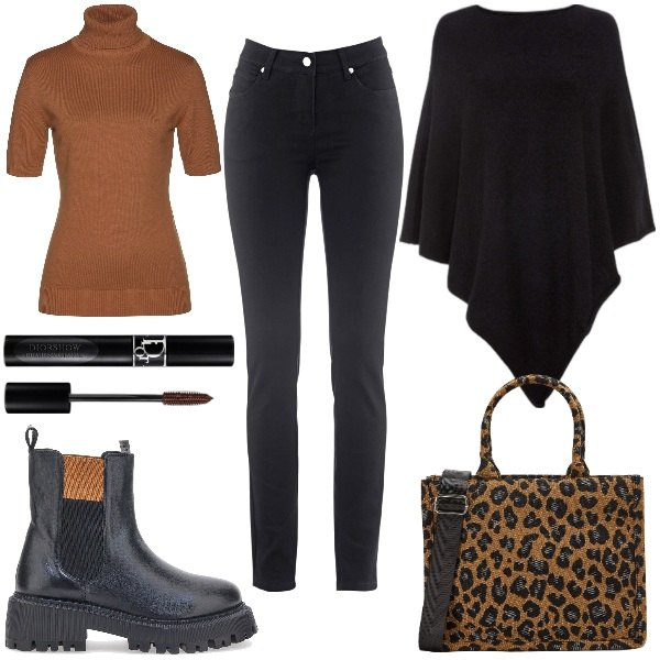 Outfit donna - Stivaletti & Jeans. Stile Trendy per Tutti i giorni. Abbinamento con maglieria, cappotti, jeans slim fit, mascara, shopping bag, stivaletti.