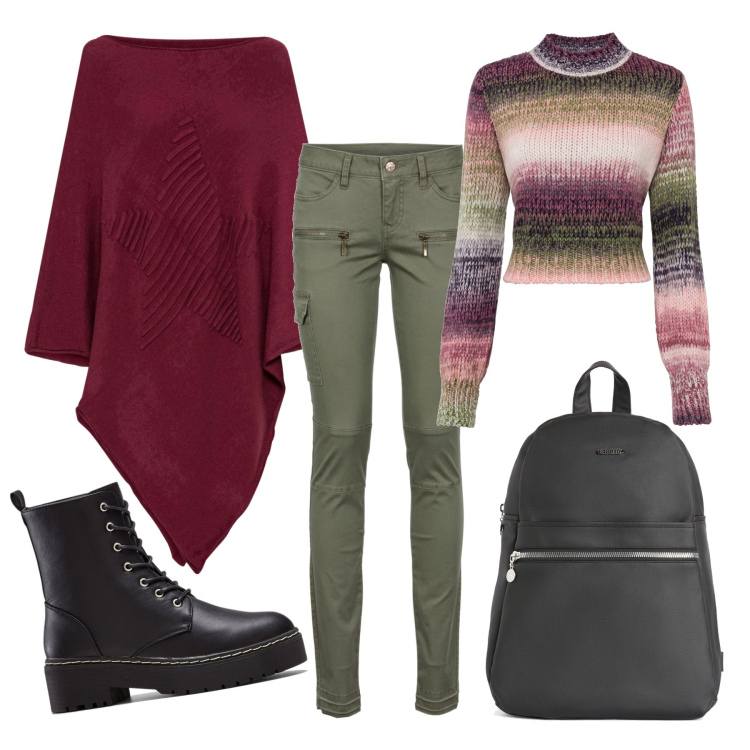 Outfit donna - Dall’autunno all’inverno è un attimo. Stile Basic per Tutti i giorni. Abbinamento con pantaloni cargo, stivaletti, maglieria, cappotti, zaini.