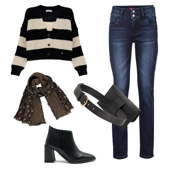 Outfit donna - Comode calde ma con un occhio allo stile. Stile Casual per Tutti i giorni. Abbinamento con jeans, cinture, cardigans, sciarpe, stivaletti.