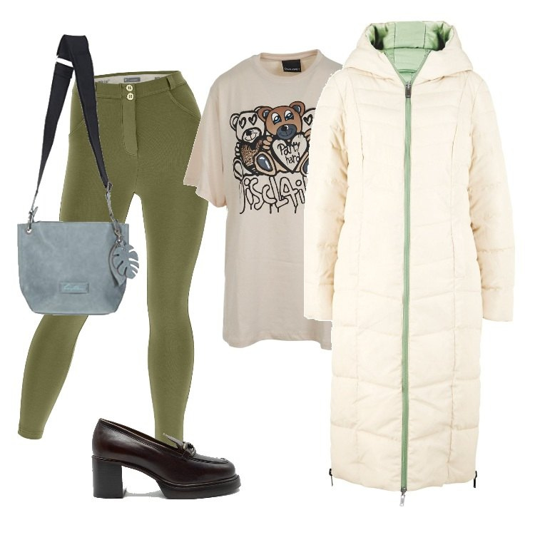 Outfit donna - Total look #1734892. Stile Sporty chic per Ufficio. Abbinamento con blazer, pantaloni skinny, t-shirt, ciondoli, décolleté.