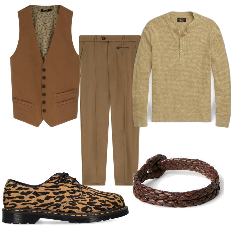 Outfit uomo - Total look #1735060. Stile Trendy per Tutti i giorni. Abbinamento con pantaloni, gilet, braccialetti, t-shirt, scarpe stringate.