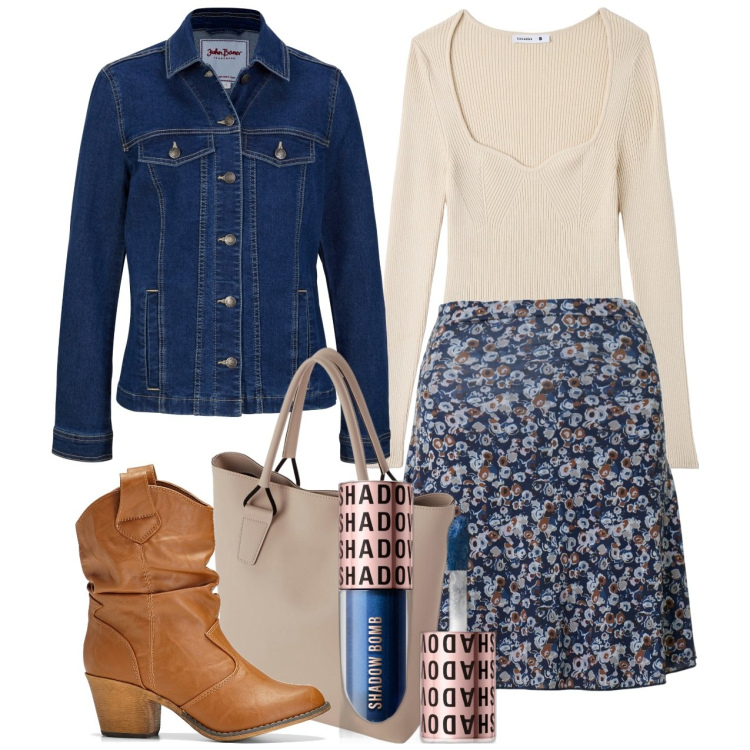 Outfit donna - Camperos. Stile Bon Ton per Tutti i giorni. Abbinamento con stivaletti texani, blazer, ombretti, maglieria, gonne, borse a spalla.