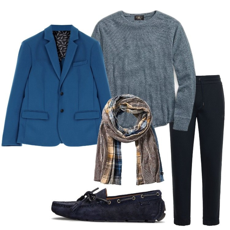 Outfit uomo - Smart casual in ufficio. Stile Business/Elegante per Ufficio. Abbinamento con giacche, scarpe stringate, maglieria, pantaloni, sciarpe.