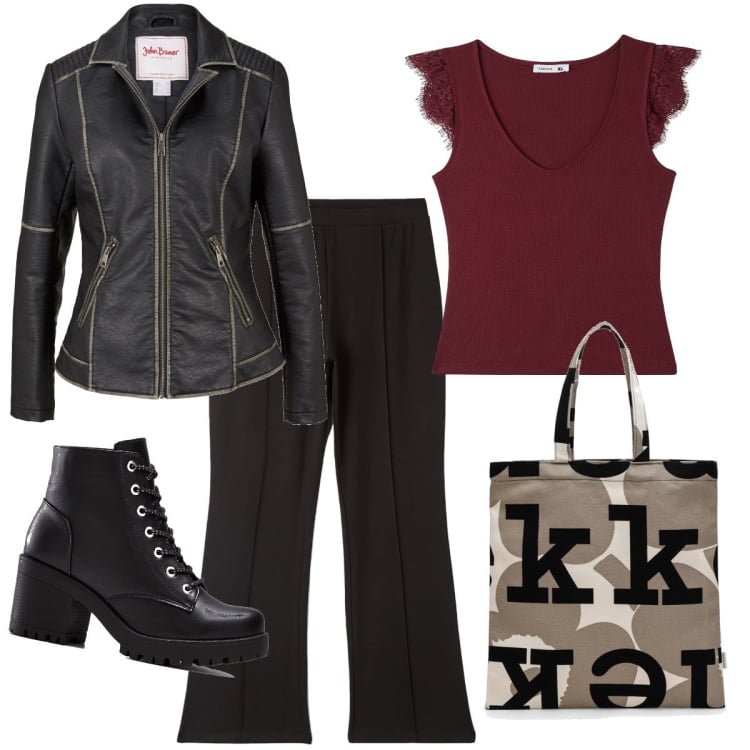 Outfit donna - Il biker con le zip. Stile Urban per Serata fuori. Abbinamento con stivaletti, blazer, canottiere, pantaloni, borse tote.