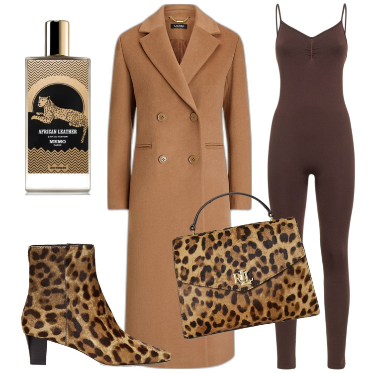 Outfit donna - Autunno a Parigi. Stile Chic per Serata fuori. Abbinamento con profumi, borse a mano, cappotti, stivaletti, tute.