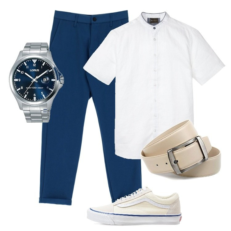 Outfit uomo - Total look #1735361. Stile Trendy per Ufficio. Abbinamento con camicie a manica corta, pantaloni, cinture, orologi analogici, sneakers.