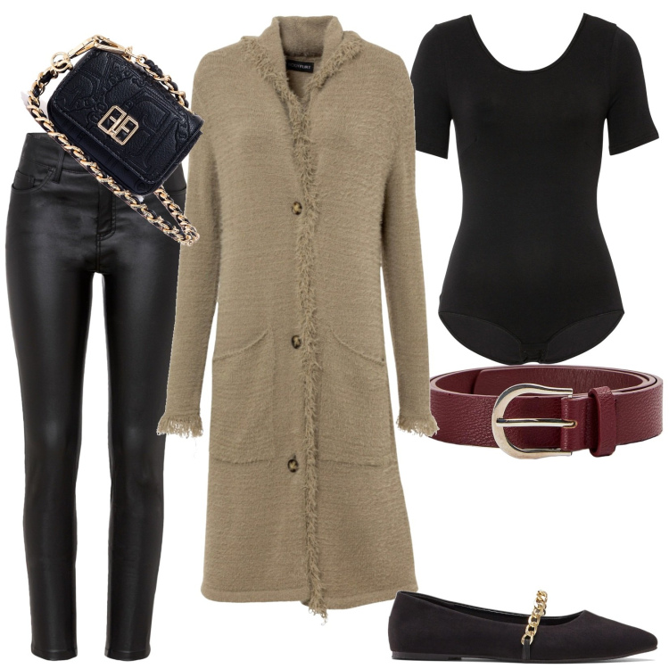 Outfit donna - Marsupio con cintura a catena. Stile Basic per Tutti i giorni. Abbinamento con body, pantaloni, cardigans, ballerine, cinture, marsupi.