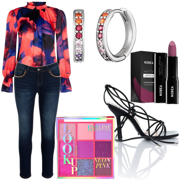 Outfit donna - Total look #1735492. Stile Casual chic per Tutti i giorni. Abbinamento con rossetti, ombretti, bluse, sandali alla schiava, orecchini, jeans.