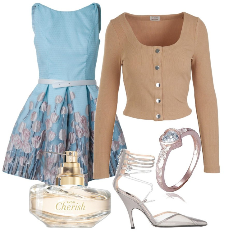 Outfit donna - Total look #1735556. Stile Bon Ton per Cerimonia. Abbinamento con décolleté, profumi, vestiti, cardigans, collane.