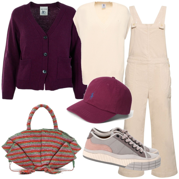 Outfit donna - A scuola. Stile Casual per Scuola/Università. Abbinamento con sneakers, cappelli, salopette, cardigans, gilet, borse a mano.