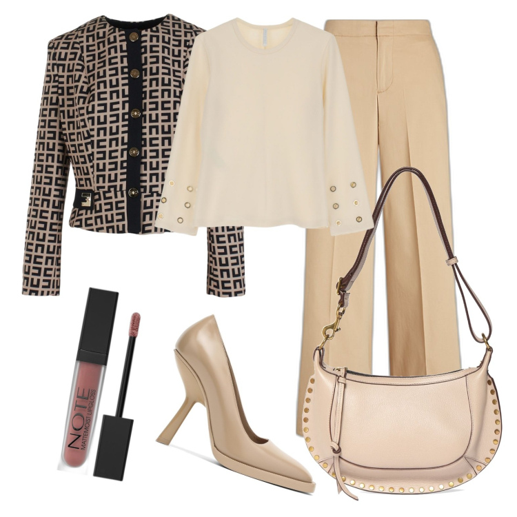 Outfit donna - Total look #1735715. Stile Chic per Serata fuori. Abbinamento con top, rossetti, pantaloni, giacche, borse a spalla, scarpe col tacco.