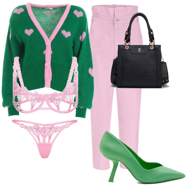 Outfit donna - Sdolcinata e romantica. Stile Casual chic per Ufficio. Abbinamento con jeans, cardigans, borse tote, reggiseni, décolleté, perizomi.