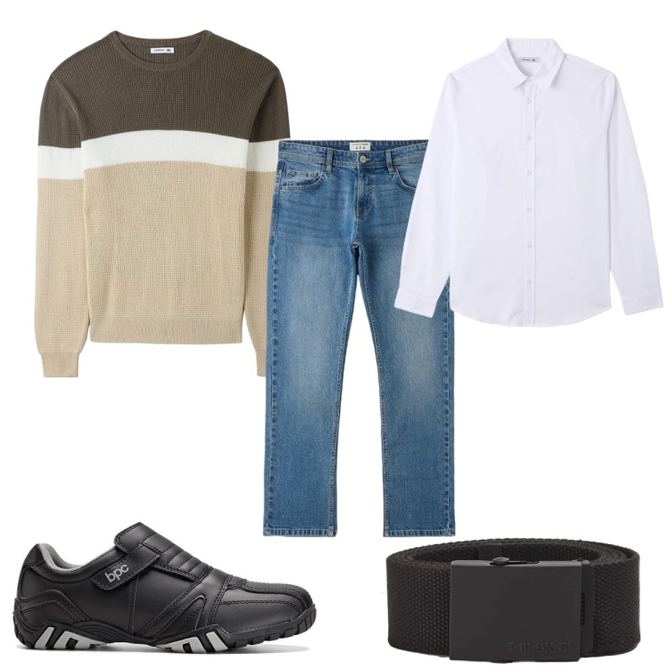 Outfit uomo - Total look #1735880. Stile Casual per Tutti i giorni. Abbinamento con scarpe stringate, camicie, maglieria, jeans, cinture.