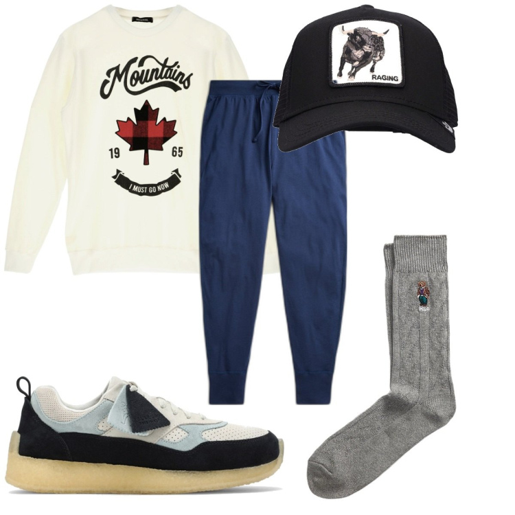 Outfit uomo - Total look #1735889. Stile Casual per Tutti i giorni. Abbinamento con felpe, pantaloni, calzini, cappelli, sneakers.