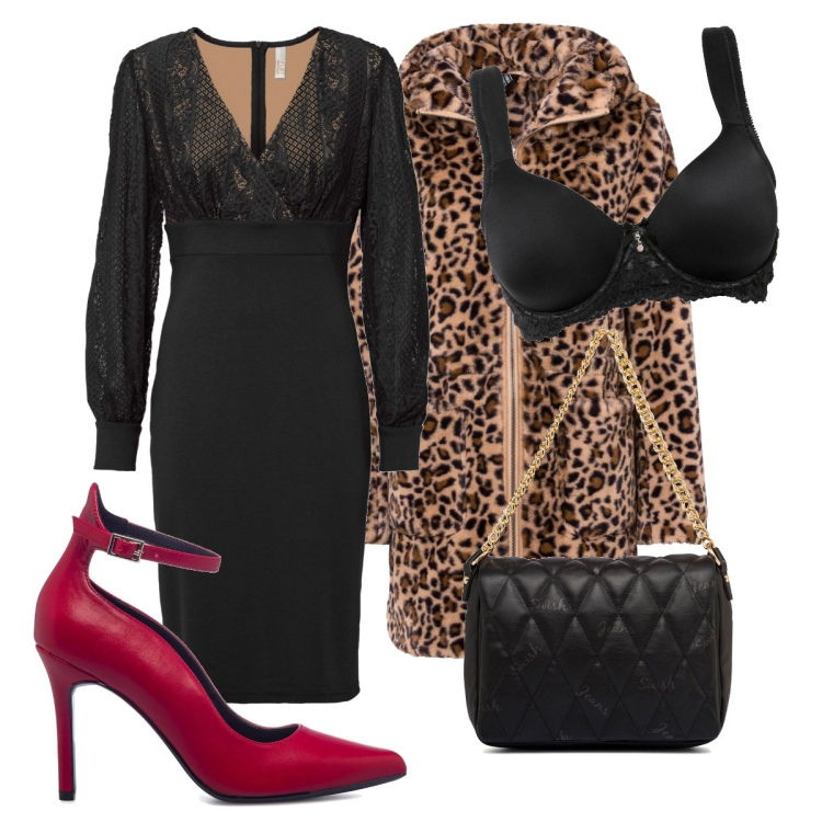 Outfit donna - Total look #1735924. Stile Chic per Serata fuori. Abbinamento con reggiseni, vestiti, ecopellicce, borse a tracolla, décolleté.