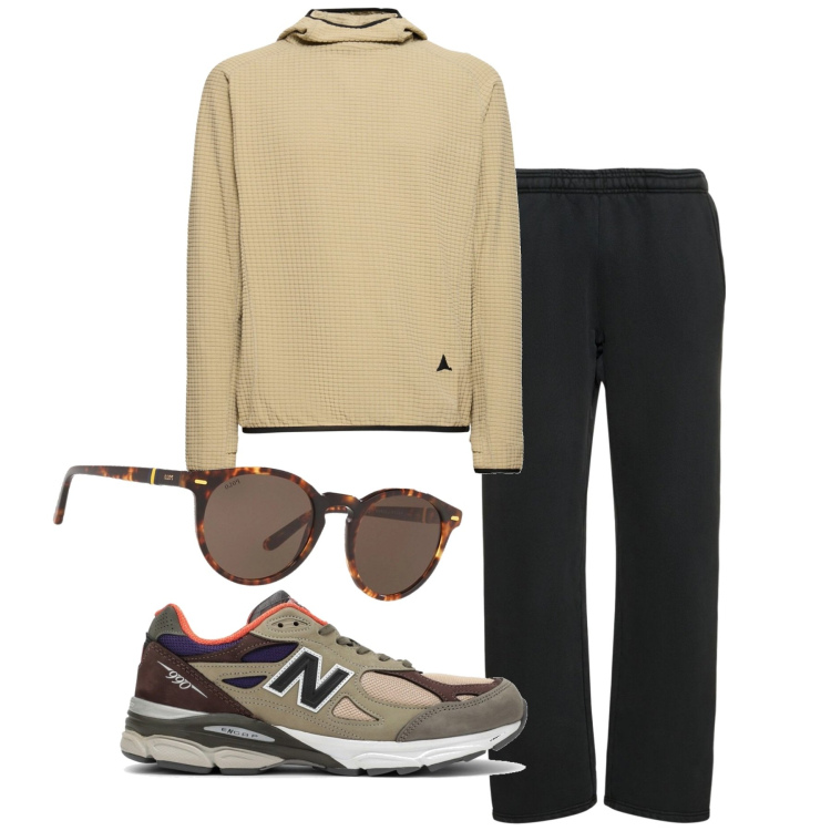 Outfit uomo - Tutto a posto. Stile Urban per Tutti i giorni. Abbinamento con occhiali da sole, pantaloni, felpe con cappuccio, sneakers.