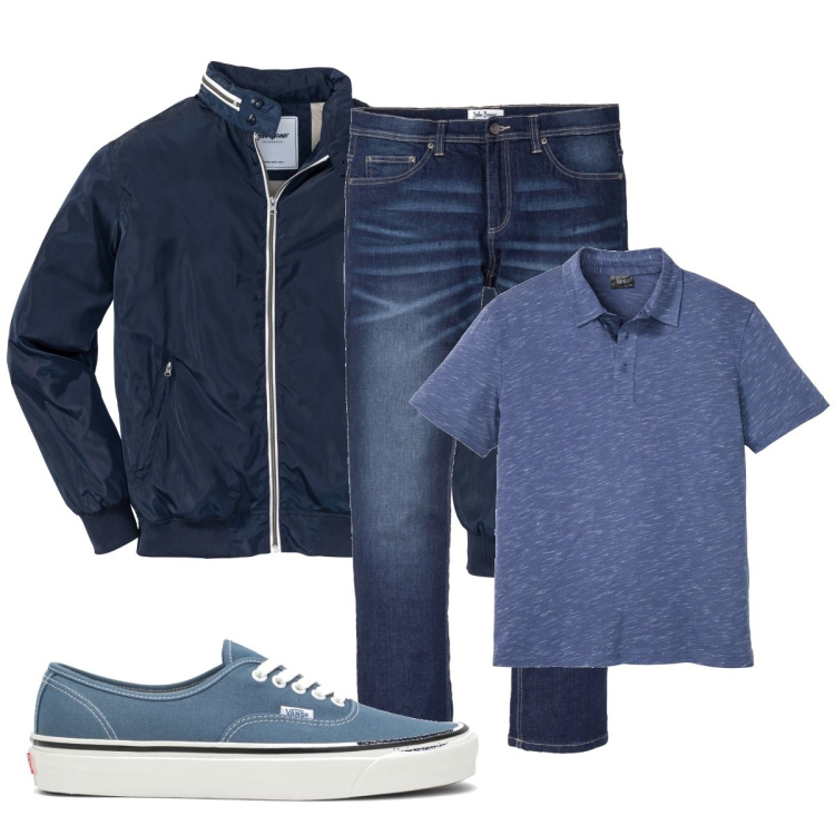 Outfit uomo - Total look #1735986. Stile Casual per Tutti i giorni. Abbinamento con jeans dritti, giacche, polo, sneakers.