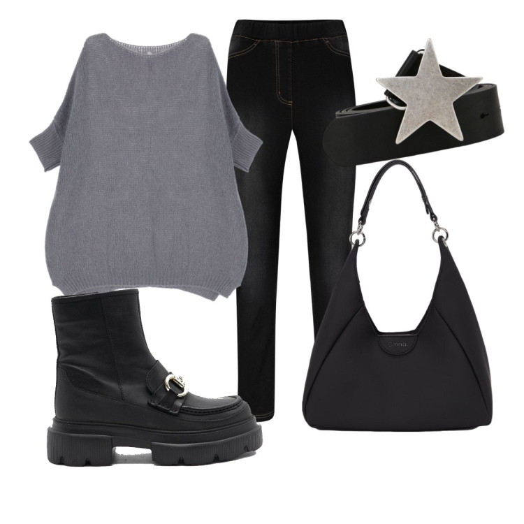Outfit donna - Total look #1735996. Stile Basic per Tutti i giorni. look ideale per Tall. Abbinamento con jeggings, pullovers, cinture, stivaletti, borse a spalla.