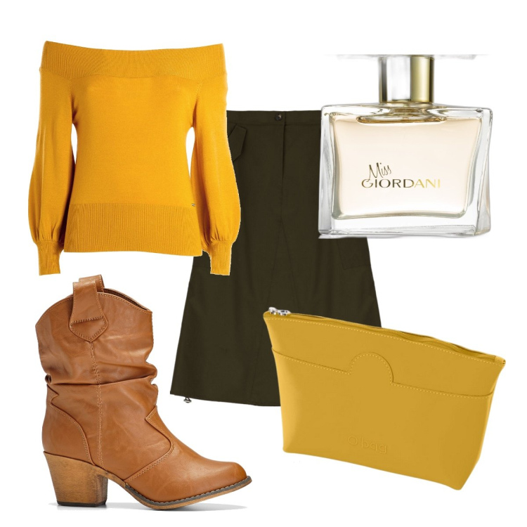 Outfit donna - Total look #1736001. Stile Trendy per Tutti i giorni. look ideale per Tall. Abbinamento con stivaletti texani, profumi, maglieria, gonne longuette, pochette.