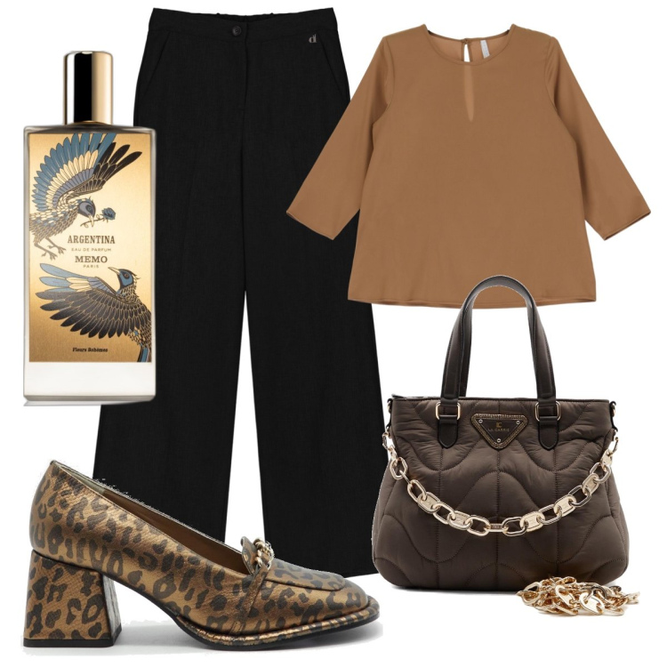 Outfit donna - Total look #1736014. Stile Casual chic per Ufficio. look ideale per Tall. Abbinamento con profumi, camicie, pantaloni a palazzo, décolleté, borse a spalla.