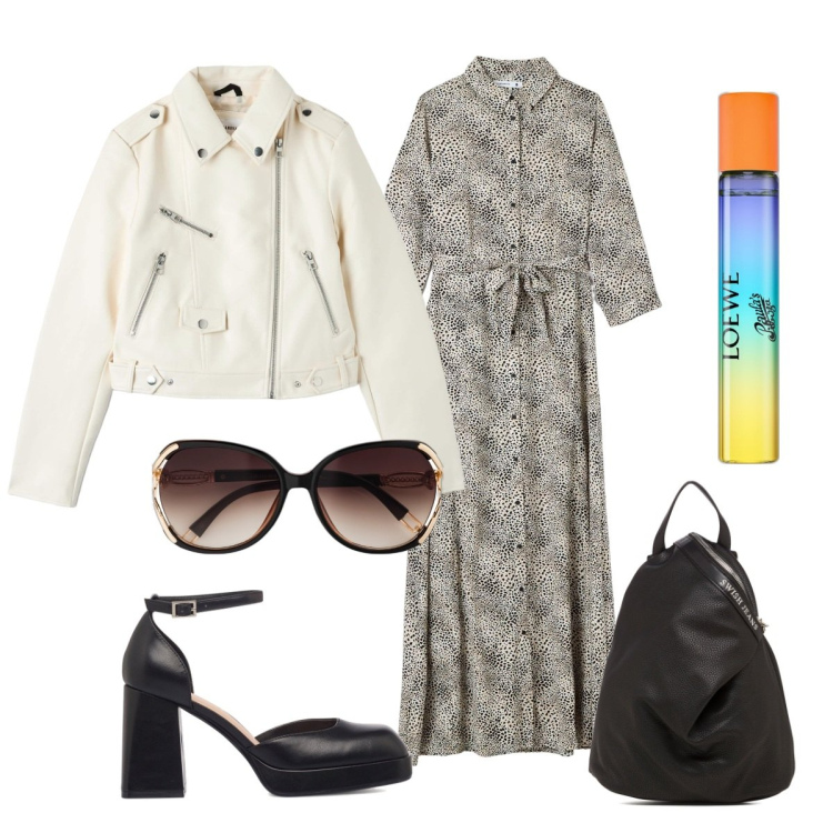 Outfit donna - Weekend a Londra. Stile Casual chic per Tutti i giorni. Abbinamento con occhiali da sole, profumi, cappotti, vestiti lunghi, décolleté, zaini.