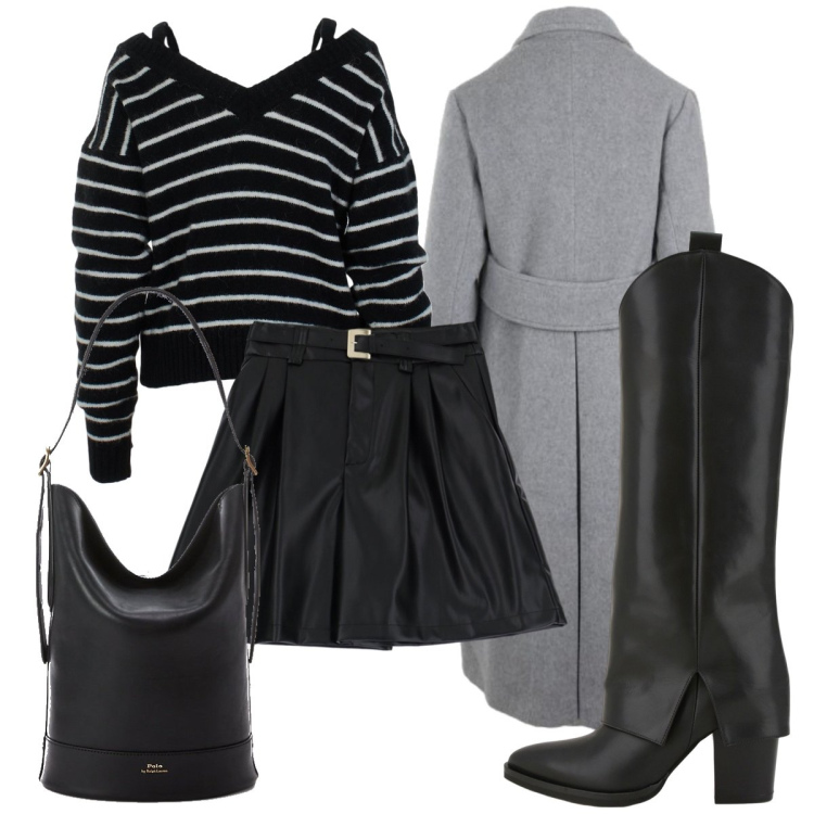 Outfit donna - Total look #1736065. Stile Trendy per Serata fuori. Abbinamento con bermuda, stivali, borse a secchiello, maglieria, cappotti.