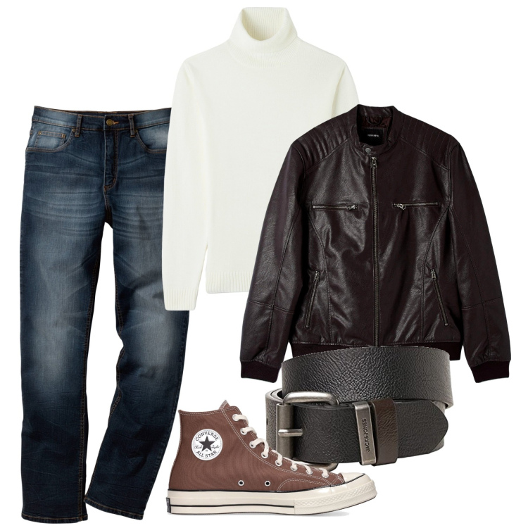 Outfit uomo - Un bianco luminoso. Stile Casual per Serata speciale. Abbinamento con jeans dritti, maglieria, cappotti, sneakers, cinture.