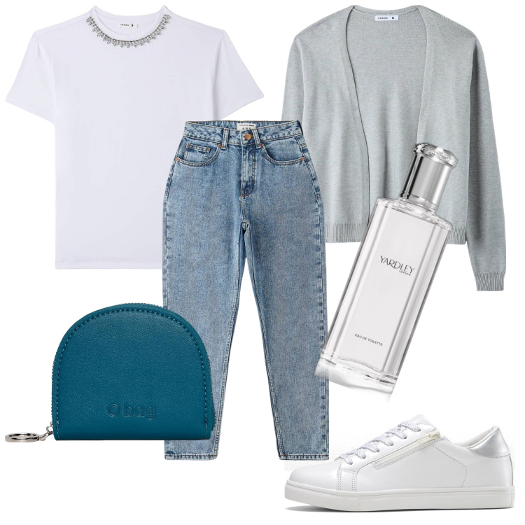 Outfit donna - Basic :). Stile Basic per Tutti i giorni. Abbinamento con sneakers, jeans mom, t-shirt, cardigans, profumi, portamonete.